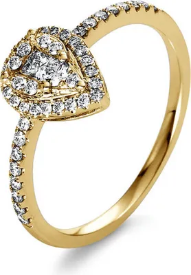 Produktbild von Ring Tropfen aus 585 Gold Gelbgold 47 Diamanten 0,32ct TW-SI B:9,5mm Innenumfang 50mm  Ø15.9mm