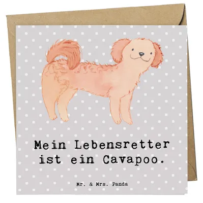 Produktbild von Mr. & Mrs. Panda Klappkarte Cavapoo Lebensretter - Grau Pastell - Geschenk, doppelkarte, Grußkarte, Glückwunschkarte, faltkarte, anlasskarte, Cavoodle