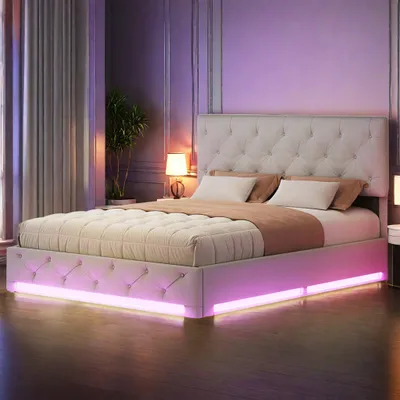 Immagine prodotto di Letto contenitore - Letto con illuminazione a LED - Letto a sollevamento - Divano letto - Letto con cassetti - 160x200 cm - Testiera imbottita - Porta di ricarica USB
