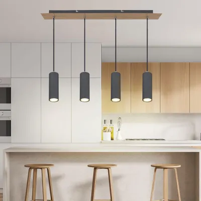 Immagine prodotto di Lampada a sospensione, plafoniera, colore grafite, aspetto legno, altezza 120 cm
