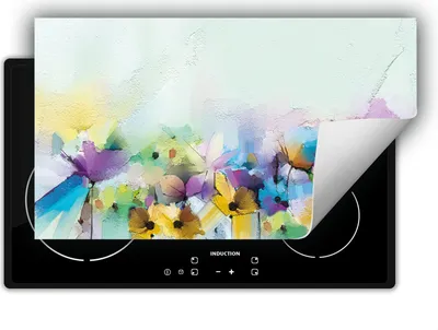 Produktbild von DarHaus Herdabdeckplatte 90x52 cm Anti Rutsch Matte Aufrollbar, bunt - Blume