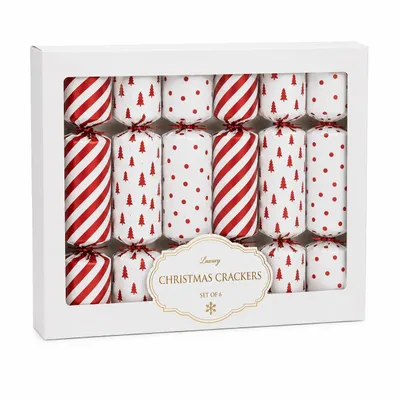 Productafbeelding van Set van 6 luxe kerstcrackers – feestelijke kerstversieringen – kerstdecoratie voor de tafel – accessoires voor het kerstdiner – rood/wit