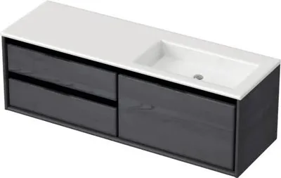 Produktbild von Sanox Badmöbel-Set Loft BxHxT 140,5 x 47 x 45,5 cm Frontfarbe black oak mit Waschtisch Mineralguss weiß Griff chrom 8475