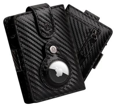 Produktbild von Herren Geldbörse mit Airtag-Fach und Photokapsel | Inkl. Anhänger | Echtleder Wallet für Airtag (1. & 2. Gen) mit Münz- und Scheinfach | RFID Schutz | Bis zu 12 Karten | [Carbon]