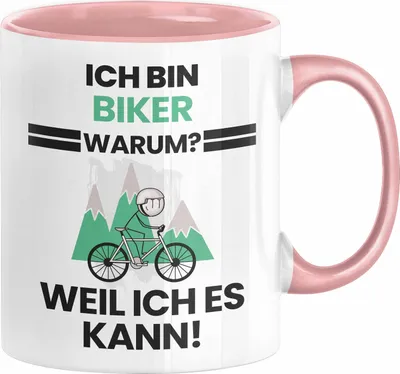Produktbild von Biker Geschenk Tasse Lustiger Spruch Ich Bin Biker Warum Weil Ich Es Kann Geschenkidee Bester Biker Geburtstag Kaffee-Becher (Rosa)