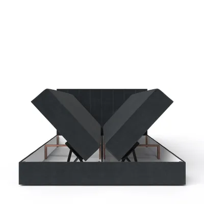 Image de QLA Meubles Lit Boxspring Bergamo 160x200 avec 2 caissons de lit, lit double avec matelas et topper, lit rembourré, lit. Couleur gris foncé