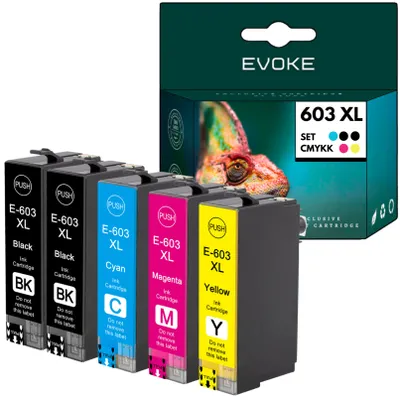 Immagine prodotto di Inchiostri compatibili per stampanti Epson 603XL 603 XL T03A6, confezione da 5: 2 nero, 1 ciano, 1 magenta, 1 giallo, capacità 62 ml, compatibili con i modelli Expression Home XP-2100, 2105, 2150, 2155, 3100, 3105, 3150, 3155, 4100, 4105, 4150, 4155; WorkForce WF-2810DWF, 2820DWF, 2830DWF, 2835DWF, 2840DWF, 2845DWF, 2850DWF, 2870DWF