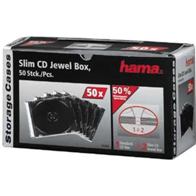 Produktbild von Hama CD Slim Jewel Case, pack 50 Pcs, 1 Disks, Transparent, 270 mm, 155 mm, 130 mm, 1,95 kg
