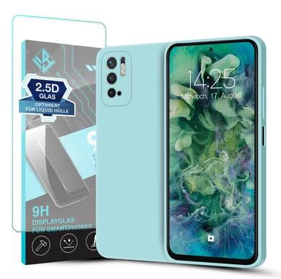 Produktbild von Hülle für Xiaomi Redmi Note 10 5G mit 9H Displayglas Displayschutz Case Cover Bumper Smartphone Softgrip Schutzhülle Farbe: Hellblau