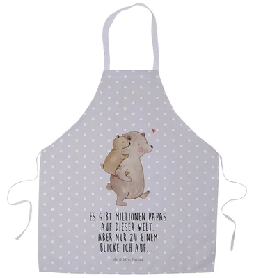 Produktbild von Mr. & Mrs. Panda Schürze Papa Bär - Grau Pastell - Geschenk, Bäckerschürze, Grillschürze, Kellnerschürze, Muttertag, Kochschürze, Vater, Geburtstag, Küchenzubehör