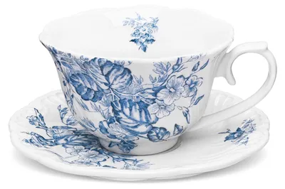 Teetasse mit Untertasse, Porzellan, blau, 250 ml, Vintage-Stil