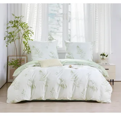 Immagine prodotto di Set di lenzuola 135x200 cm, verde, motivo foglie, cotone, 2 pezzi