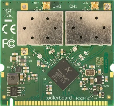 Zdjęcie produktu dla Mikrotik R52HND, Wewnętrzny, Bezprzewodowy, Mini PCI, WLAN, Wi-Fi 4 (802.11n), Zielony