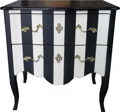 Image de Casa Padrino Commode baroque noir / blanc rayé / couleur bois avec applications dorées 80 cm - Armoire 2 tiroirs