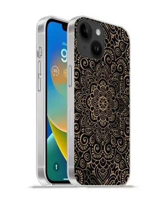 Produktbild von MuchoWow® Handyhülle Schutzhülle Hülle für Apple iPhone 14 - Softcase Goldenes Muster auf schwarzem Hintergrund Silikon Softcase Handy Hülle - Mobiltelefonhülle