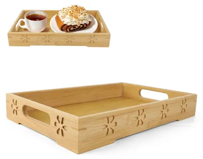 Servierbrett aus Bambus, 33x22x5 cm, Antirutsch, für Snacks