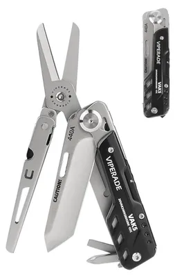 Immagine prodotto di Coltello multiuso EDC, acciaio inossidabile, con clip, grande forbice, sistema di blocco di sicurezza, rompi vetro, 5 funzioni in 1