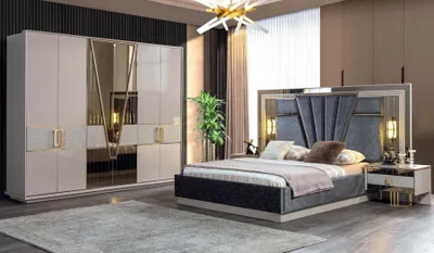 Produktbild von Moderne Schlafzimmer Set Design Einrichtung Neu Möbel Bett mit 2x Nachttische