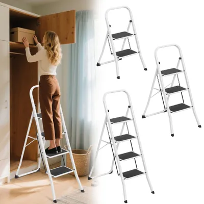 Productafbeelding van TANYEAR 4-traps inklapbare opstapladder, huishoudladder met brede treden, belastbaar tot 150 kg, opstapkrukje voor in huis