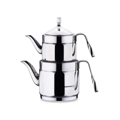 Produktbild von Korkmaz Midi Teekanne im Nostalgischen Design aus 18/10-Edelstahl - 0,9L/1,6L
