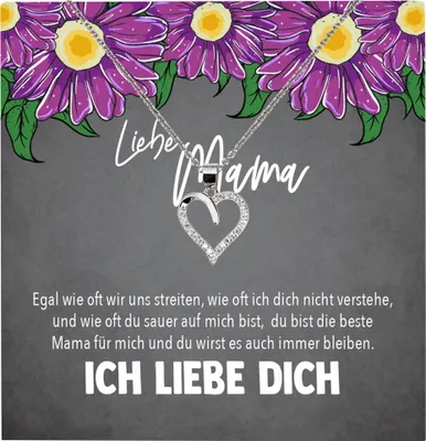 Produktbild von 22Feels Echt Silber Halskette - Liebe Mama Geschenk von Tochter Geburtstag und Muttertag Mutter Schmuck Set für Frauen - Herz Anhänger, Karte