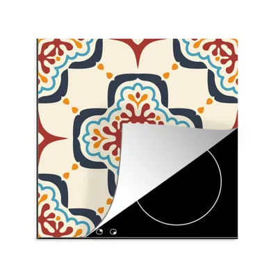 Produktbild von KitchenYeah© Herdabdeckplatte Blumen - Fliese - Muster , 78x78cm, Küche Deko, Glaskeramikkochfeld Herdabdeckung, Abdeckplatte fùr Kochfeld