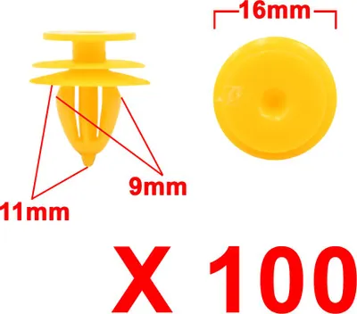 Image de 100 pcs 9mm Trou rivet fixation voiture jaune panneau garniture intérieure clips porte