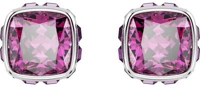 Image de Swarovski Birthstone Boucles d'oreilles, taille coussin, février, violet, plaqué rhodium