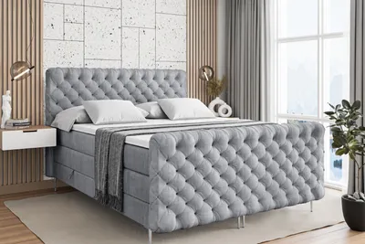 Produktbild von ALTDECOR Boxspringbett mit Silber Füßen, Matratze und Lattenrost, Topper, Fußteil, Polsterbett mit Bettkasten, Bett mit Stauraum H3- und H4- Matratze -BOXI8-FS-Z KING-200x200 - Grau Monolith