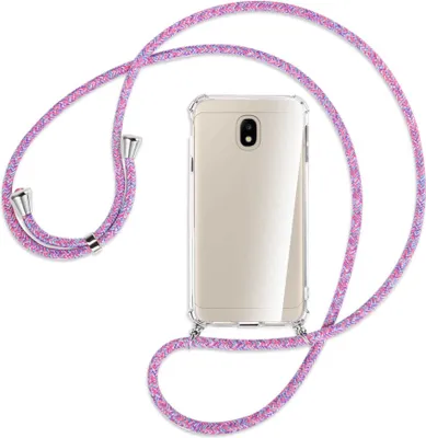 Produktbild von Handykette Backcover-Schutzhülle mit Band (Metall silberfarben) für Samsung Galaxy J3 2017 - lila/rosa/blau