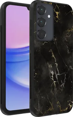 Image de Housse de téléphone portable adaptée au Samsung Galaxy A15 avec impression marbrée - TPU backcover case marble design - Noir