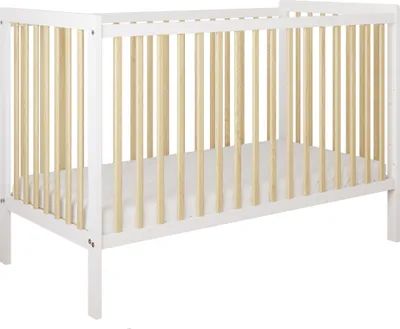 Produktbild von ZEE LUMI Weiß/Natur Babybett 120x60 cm mit Schutzgitter 2in1 Kinderbett aus Kiefernholz Höhenverstellbar EN 716 Umbaubar zum Juniorbett