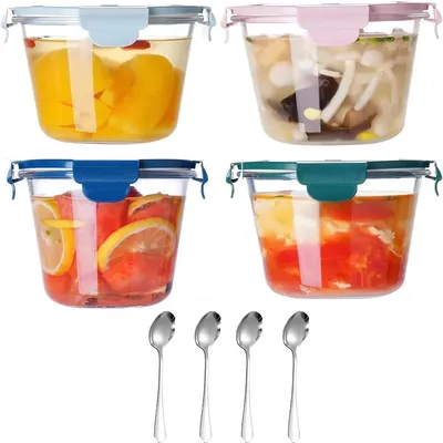 Produktbild von 800ml Glasbehälter mit Deckel, 4er Meal Prep Boxen Gläser Vorratsdosen