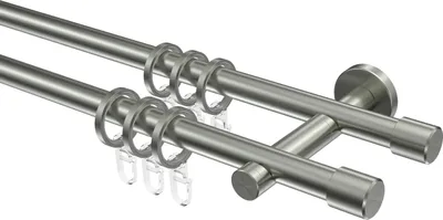 Produktbild von Interdeco Gardinenstange / Vorhangstange Edelstahl, Typ Enorma Casa (Kappe), 16 mm Ø 2-läufig, 480 cm