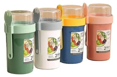Produktbild von Set von 4 Tragbaren Frühstücksbehältern mit Deckel und Gabel