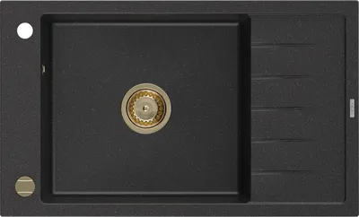 Produktbild von Mexen Elias Granitspüle mit einem Becken und einer Abtropffläche 795 x 480 mm, Schwarz/Silbermetallic, Siphon Gold - 6511791005-