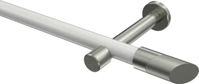 Produktbild von Interdeco Gardinenstange / Vorhangstange Weiß / Edelstahl-Optik, Typ Prestige Verano (Schräge Bicolor) ohne Ringe, 20 mm Ø 1-läufig, 120 cm