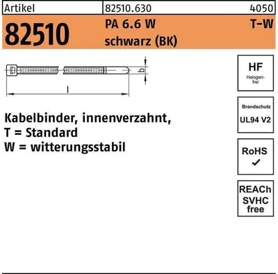 Image de Collier de serrage R 82510 à crantage intérieur 2,5 x 145 / 35 Polyamide 6.6 W noir résistant aux intempéries