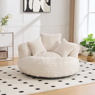 Obrázek produktu pro okwish Klasické sedací pytle Herní sofa s obepínajícím opěradlem a zakřivenými područkami, čalouněná lenoška s vysokým opěradlem a 3 polštáři, Béžová