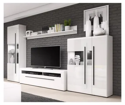 Immagine prodotto di Set completo di mobili da soggiorno BREDA 4 bianco opaco e lucido con LED