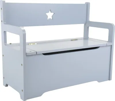 Produktbild von Bandits & Angels Spielzeugkiste aus Holz, Aufbewahrungsbank, Grau – 2-in-1-Sitzbank mit Aufbewahrungsfunktion – Sitzhöhe 24 cm – Maße 60 x 27 x 47 cm – Für Jungen und Mädchen – Kinderzimmermöbel