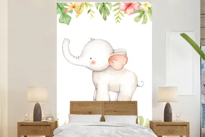 Obrázek produktu pro MuchoWow® Fototapety do obývacího pokoje nebo ložnice tapety vinylové motivy tapety Slon - Květiny - Akvarel 225x350cm