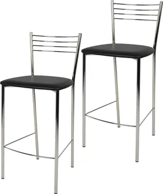 Zdjęcie produktu dla t m c s Tommychairs - Zestaw 2 nowoczesnych stołków barowych ELENA do kuchni i jadalni, solidna rama wykonana z chromowanej stali, tapicerowane siedzisko pokryte czarną imitacją skóry