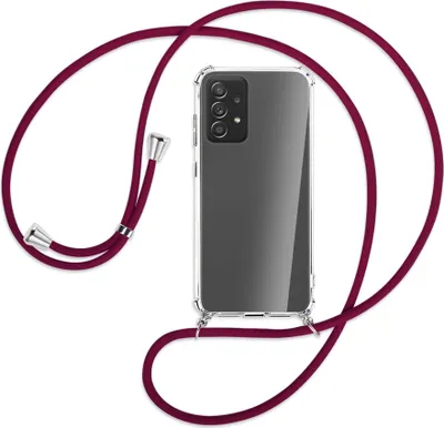 Produktbild von Handykette Backcover-Schutzhülle mit Band (Metall silberfarben) für Samsung Galaxy A72 - dunkelrot