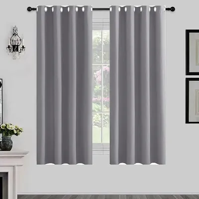 Imagen del producto de Cortinas opacas con ojales, 230 x 250 cm. Cortinas térmicas para proteger del frío y del calor. Juego de 2 cortinas opacas térmicas para salón o dormitorio, color gris claro