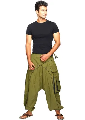 Produktbild von Haremshose Pumphose Aladinhose Pluderhose Yoga Goa Sarouel Baggy Aladin Freizeithose Shanti Herren, grün L/XL