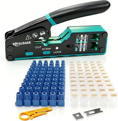Produktbild von Crimpzange Ethernet Cat5 Cat6, All-in-One, mit Abisolierer und Schneidefunktion, für Netzwerkkabel