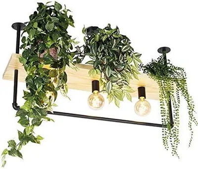 Imagen del producto de Lámpara de techo industrial, lámpara de techo - Estante - Negro, rectangular, madera, con 3 luces, 100 cm. Ideal para pasillos, dormitorios y salones