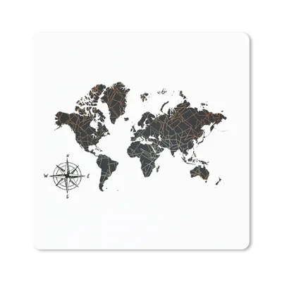 Produktbild von MuchoWow® Mauspad Mousepad Weltkarte - Schwarz - Kompass 20x20 cm - Mousepads - Maus Mat - Pad - Mausunterlage - Desk Mat - Bureauartikeln