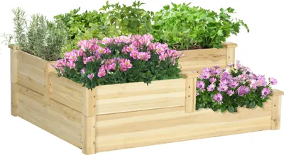 Produktbild von Hochbeet mit 3 Pflanzkästen, 3-stufiges Design, offenere Boden, 108 cm x 88 cm x 36 cm, Natur